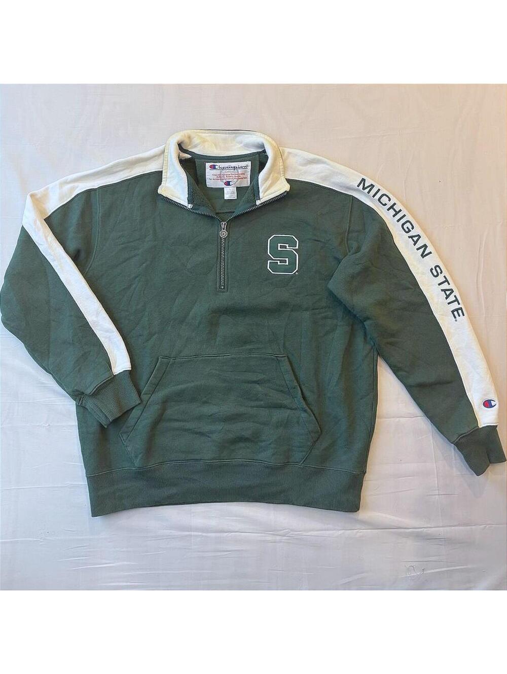 VTG 90s Champion Michigan State Spartans Quarter Zip Embroidered "S" Men's XL